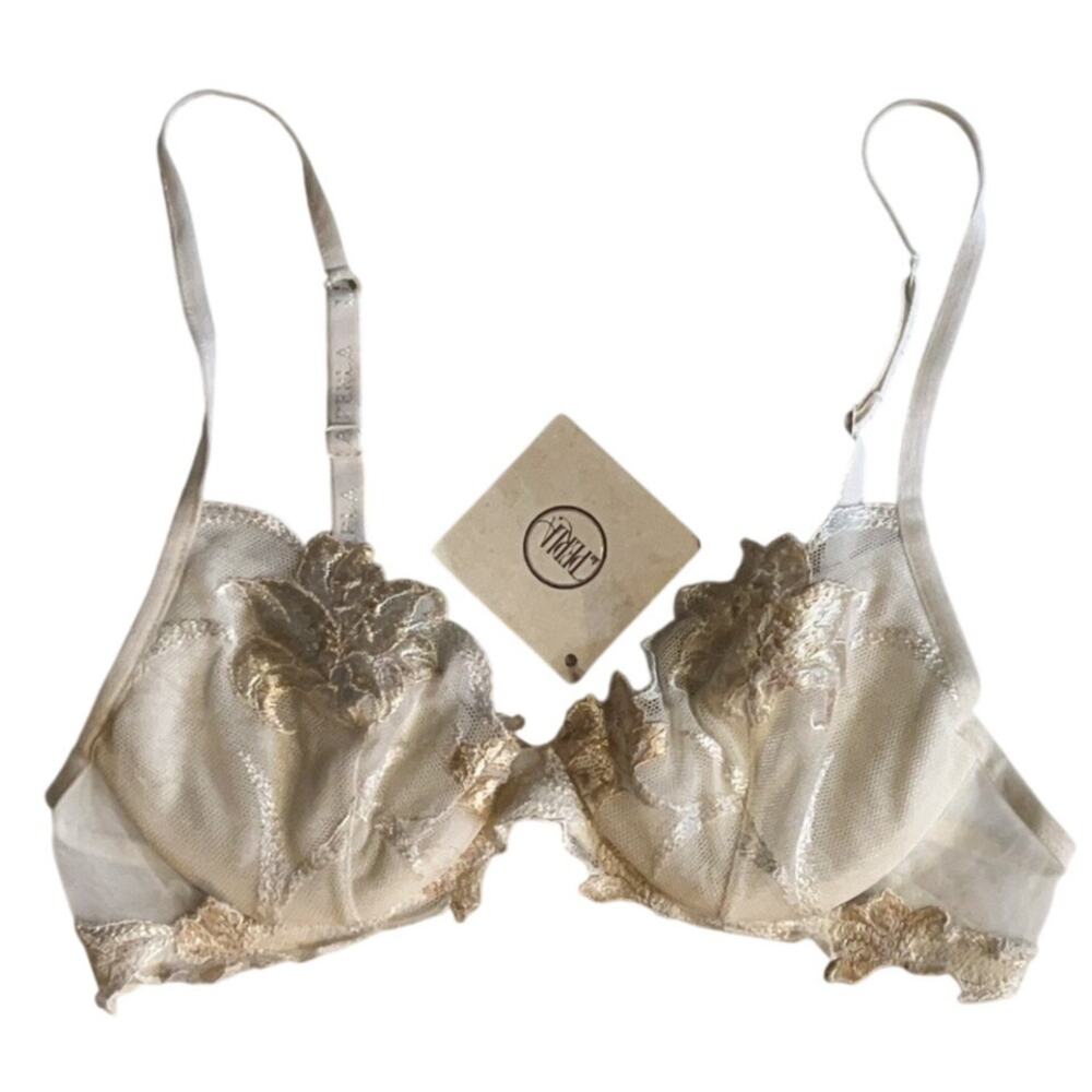 Vintage La Perla Ivory Floral Lace Luxury Italian Underwire Bra Size: 34B NWT